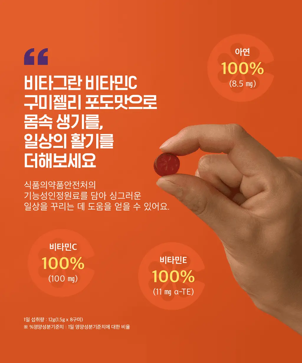 [동아제약] 비타그란 비타민C 구미젤리 포도맛/오렌지맛 15개입 (15일분) 2종 중 택 1 상세페이지 5